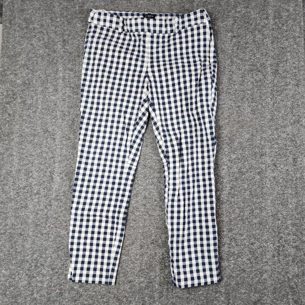 J.Crew Winnie Pant Women 4 Navy Blue Gingham Checkered Side Zip Slim Ankle